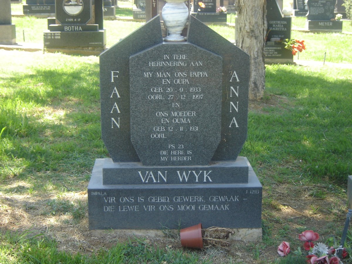 WYK Faan, van 1933-1997 &amp; Anna 1931-