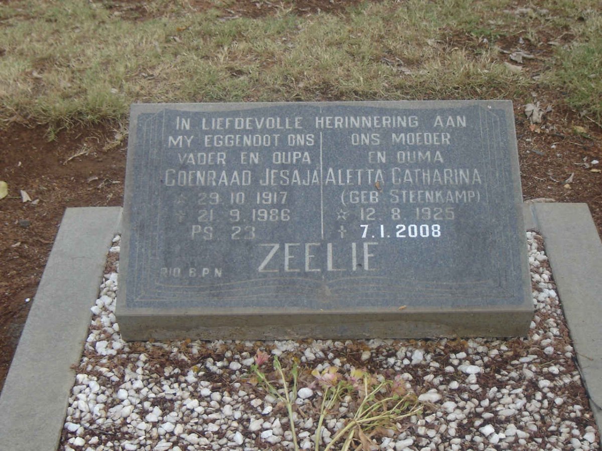 ZEELIE Coenraad Jesaja1917-1986 &amp; Aletta Catharina STEENKAMP 1925-2008