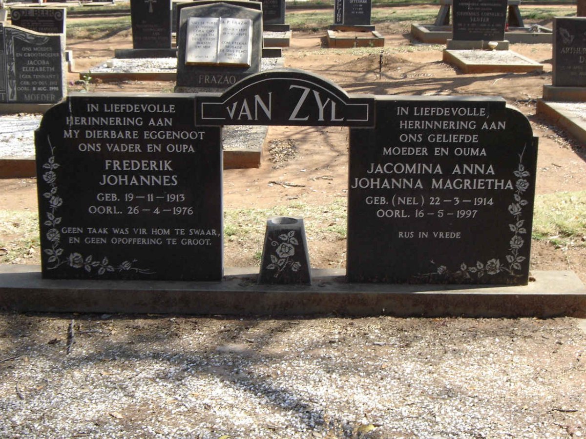 ZYL Frederik Johannes, van 1913-1976 & Jacomina Anna Johanna Magrietha NEL 1914-1997