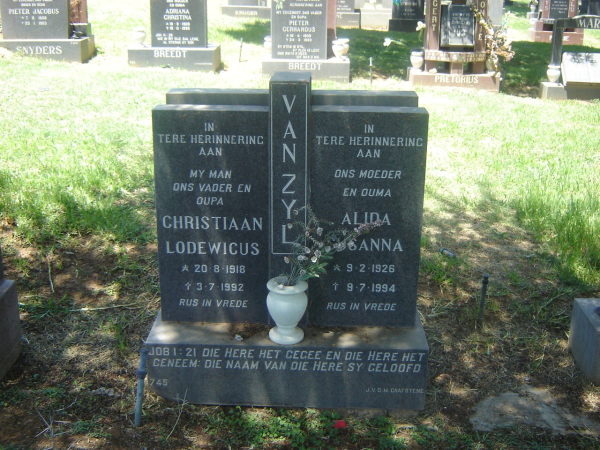 ZYL Christiaan Lodewicus, van 1918-1992 &amp; Alida ??sanna 1926-1994