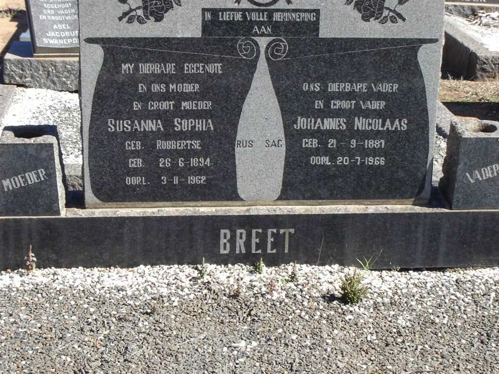 BREET Johannes Nicolaas 1887-1966 &amp; Susanna Sophia ROBBERTSE 1894-1962