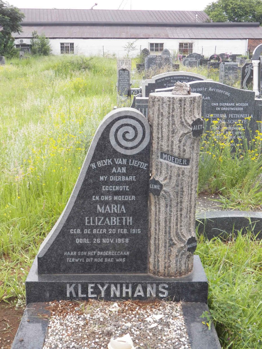 KLEYNHANS Maria Elizabeth nee DE BEER 1915-1958 