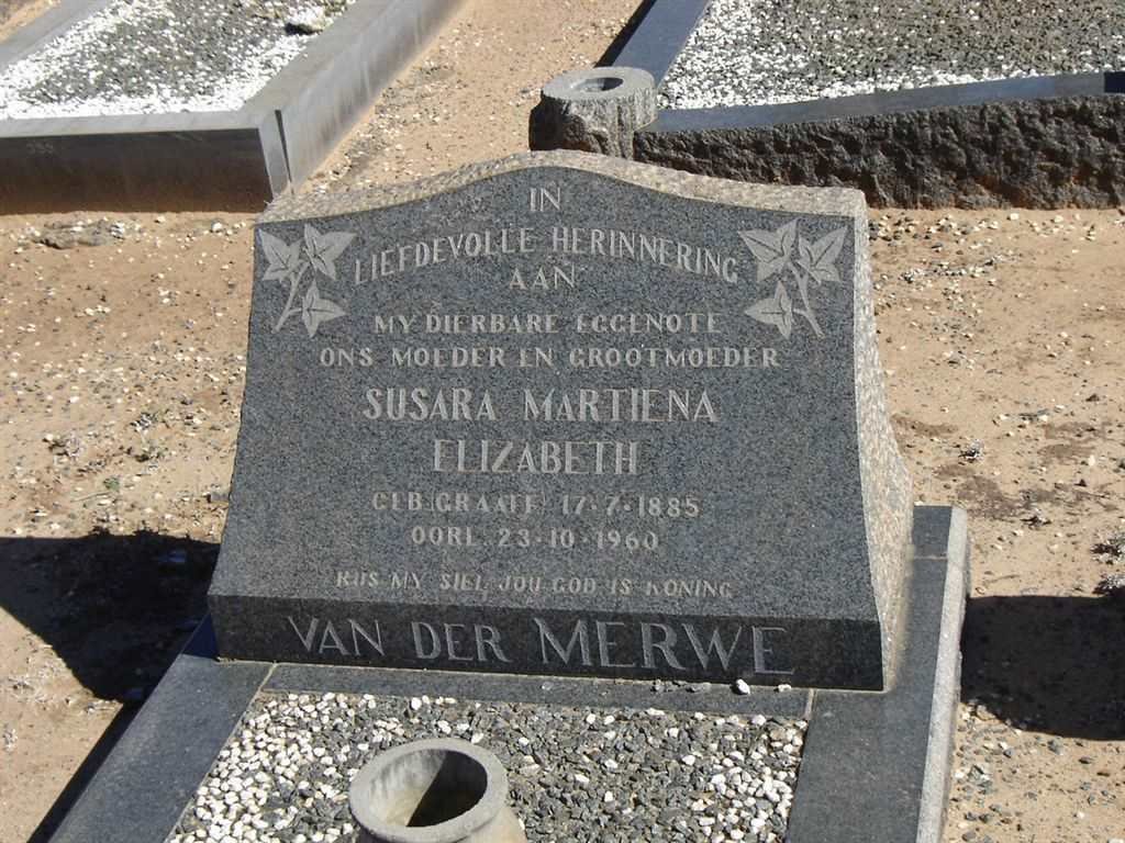 MERWE Susara Martiena Elizabeth, van der  nee GRAAFF 1885-1960