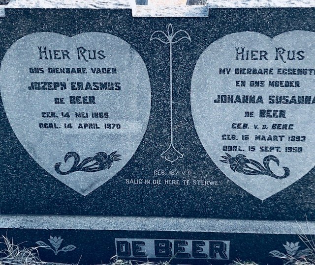 BEER Jozeph Erasmus, de 1885-1970 &amp; Johanna Susanna V.D. BERG 1893-1950