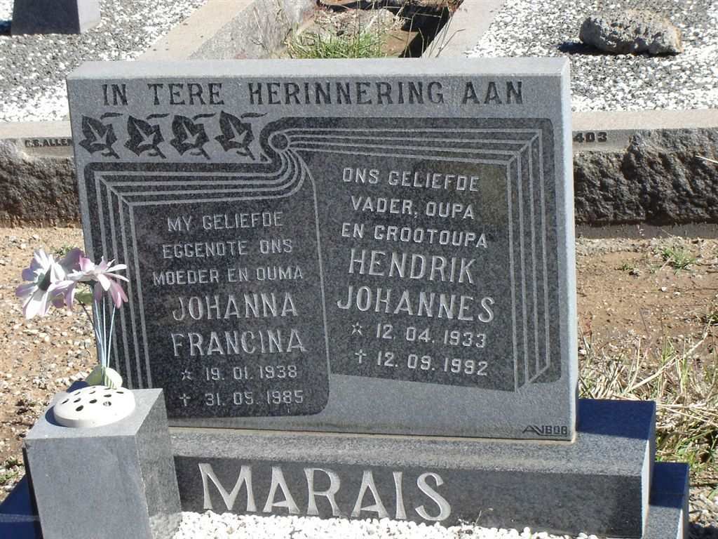 MARAIS Hendrik Johannes 1933-1992 &amp; Johanna Francina 1938-1985
