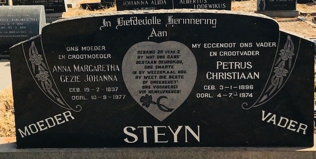STEYN Petrus Christiaan 1896-1974 &amp; Anna Margaretha Gezie Johanna 1897-1977
