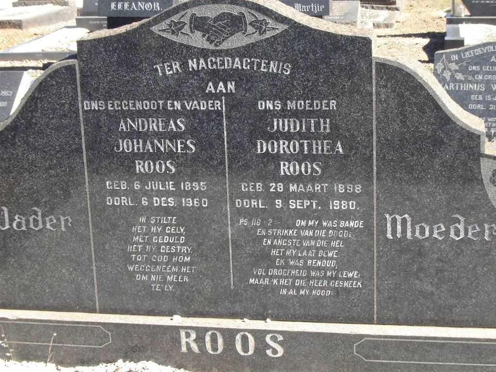 ROOS Andreas Johannes 1895-1960 &amp; Judith Dorothea 1898-1980