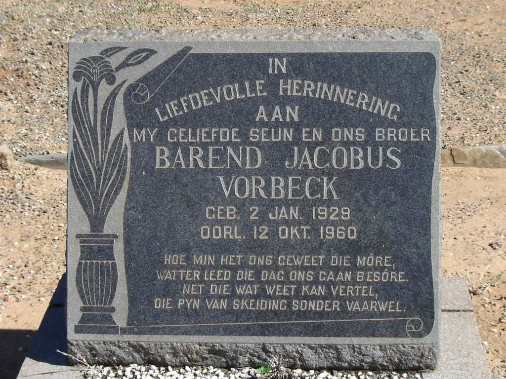 VORBECK Barend Jacobus 1928-1960