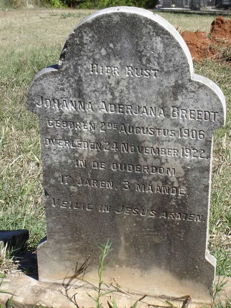 BREEDT Johanna Aderjana 1906-1922