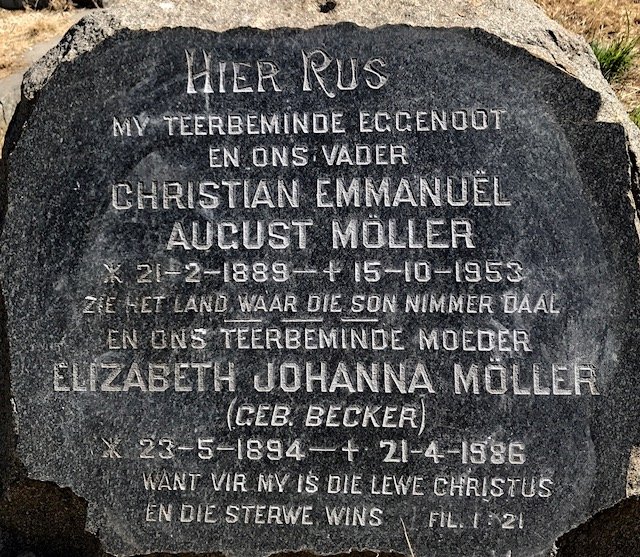 MOLLER Christian Emmanuel August 1889-1953 &amp; Elizabeth Johanna BECKER 1894-1986