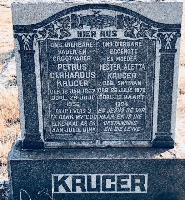 KRUGER Petrus Gerhardus 1867-1956 &amp; Hester Aletta SNYMAN 1870-1934