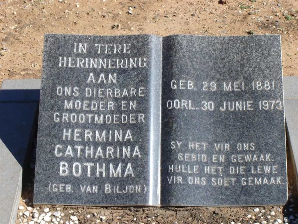 BOTHMA Hermina Catharina nee VAN BILJON 1881-1973