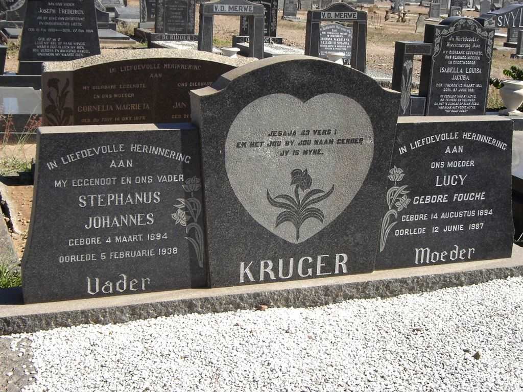 KRUGER Stephanus Johannes 1894-1938 &amp; Lucy FOUCHE 1894-1987