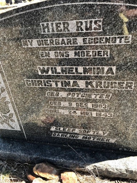 KRUGER Wilhelmina Christina nee POTGIETER 1903-1943