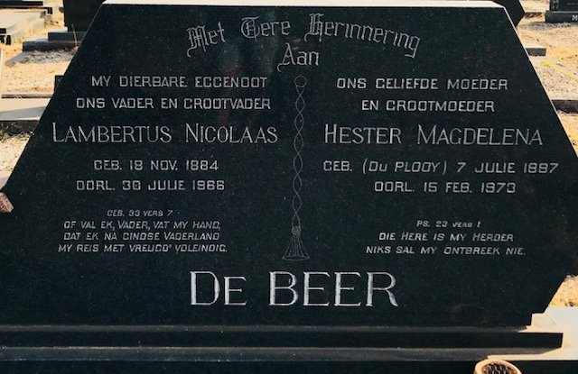 BEER Lambertus Nicolaas, de 1884-1966 &amp; Hester Magdelena DU PLOOY 1897-1973