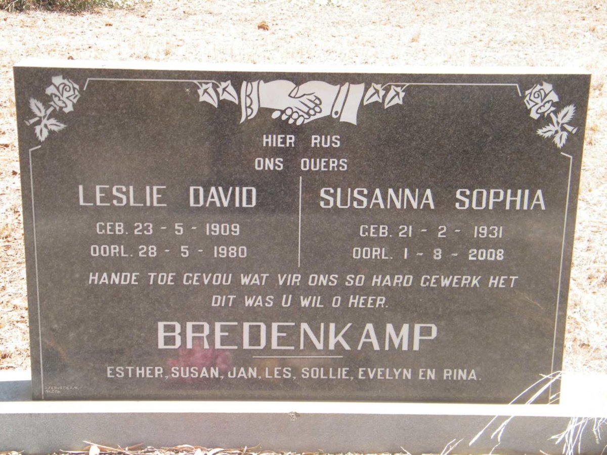 BREDENKAMP Leslie David 1909-1980 &amp; Susanna Sophia 1931-2008