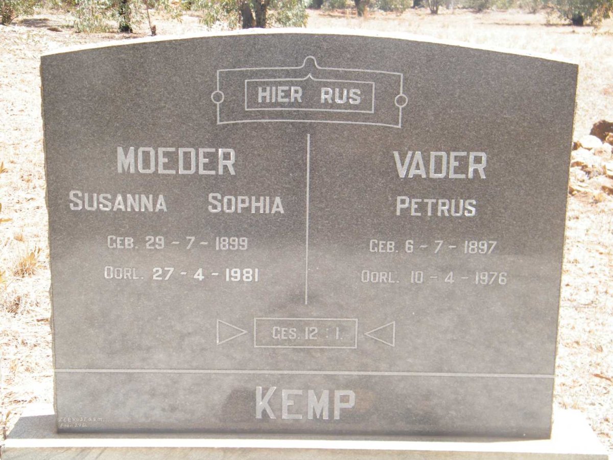 KEMP Petrus 1897-1976 &amp; Susanna Sophia 1899-1981