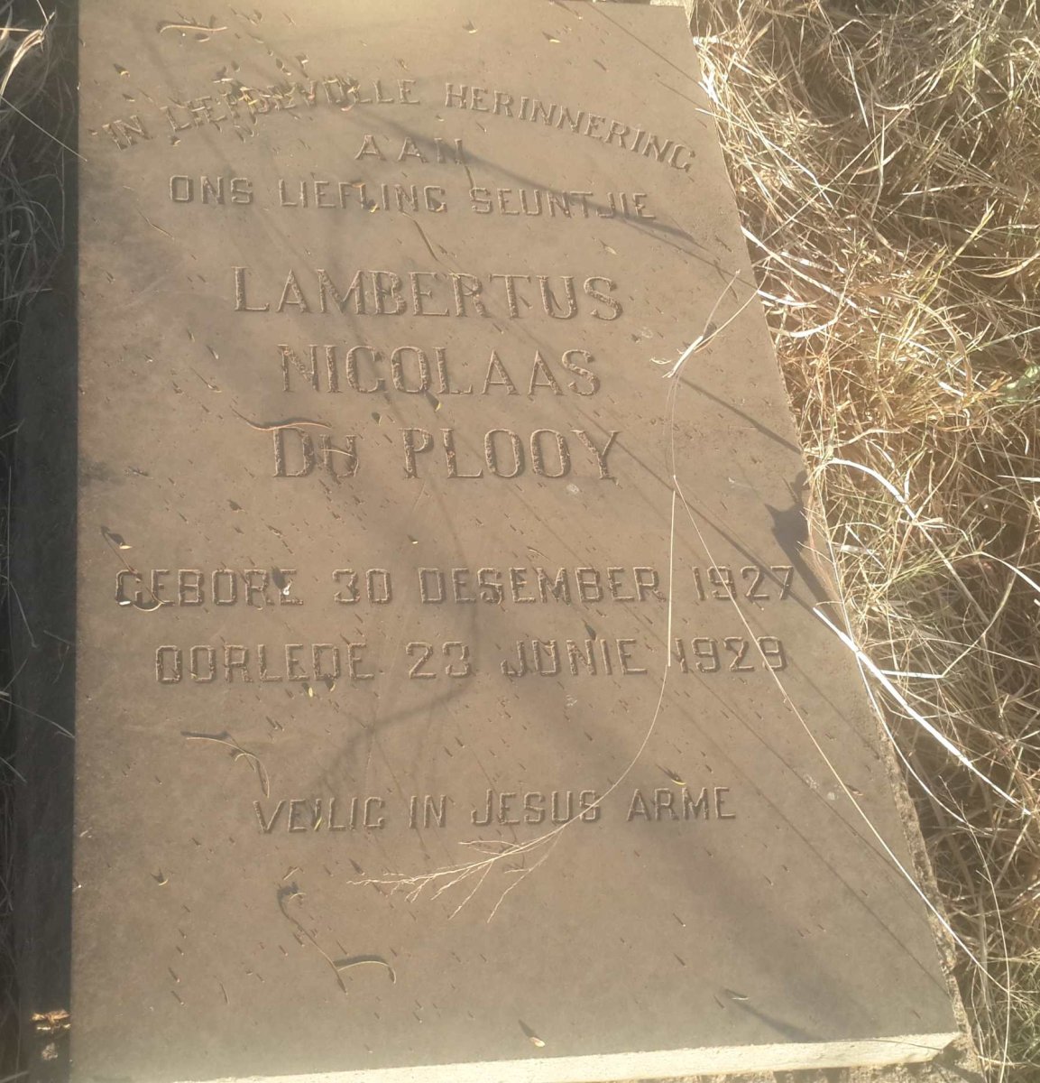 PLOOY Lambertus Nicolaas, du 1927-1929
