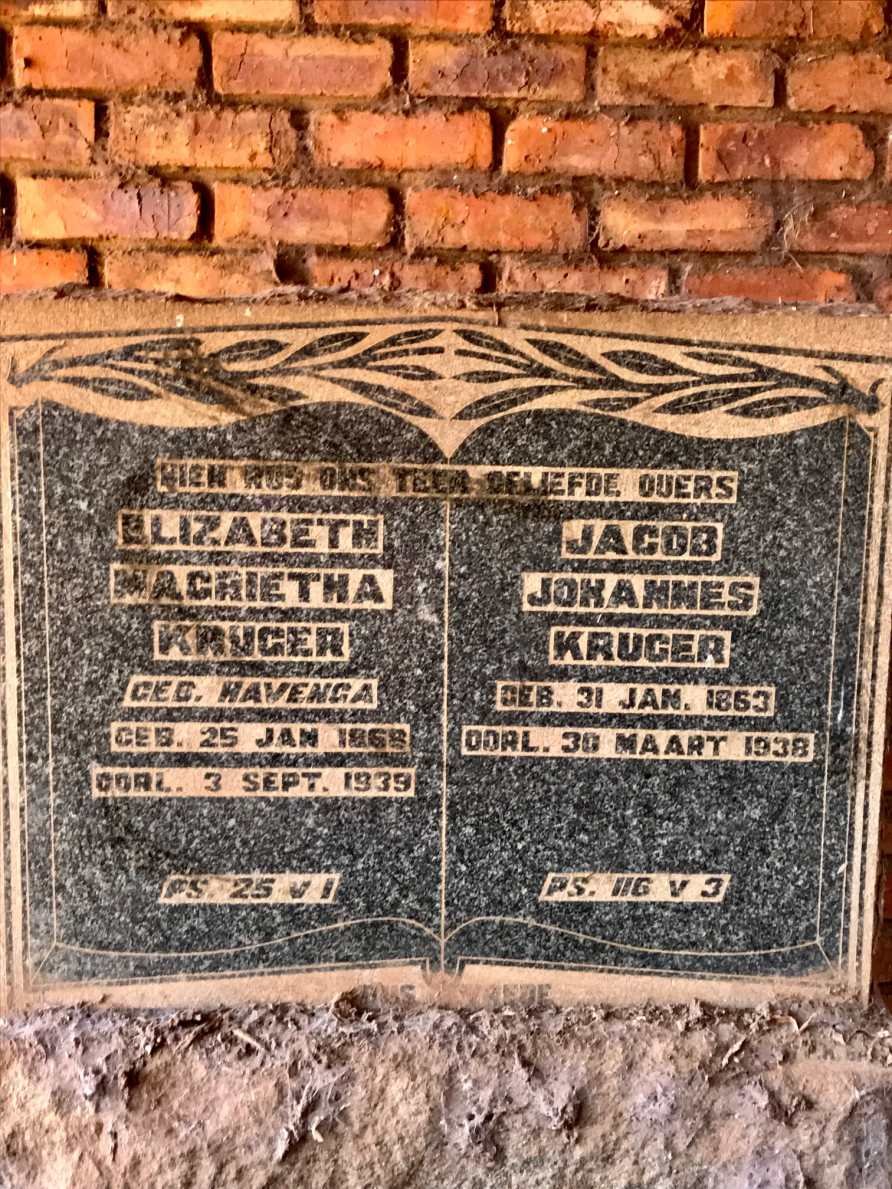 KRUGER Jacob Johannes 1863-1978 &amp; Elizabeth Magrietha HAVENGA 1868-1939