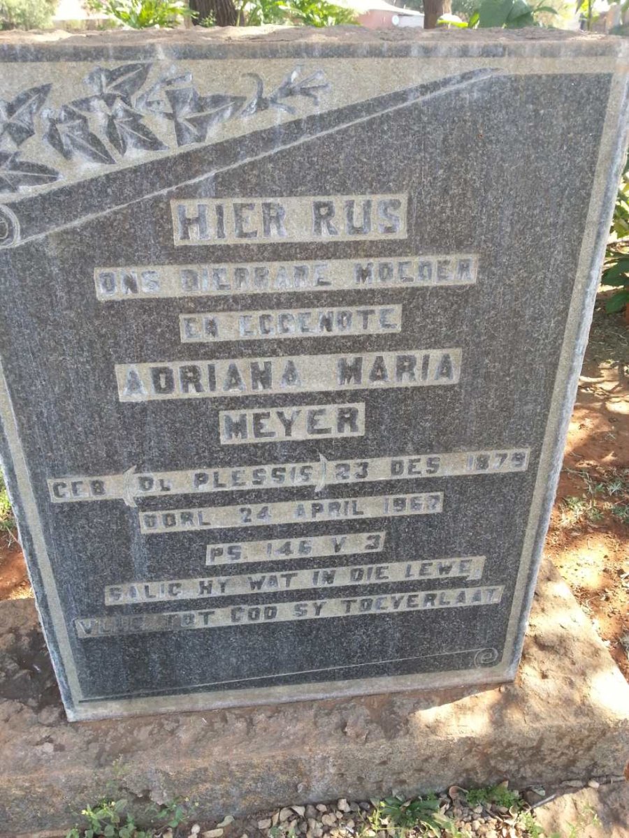 MEYER Adriana Maria nee DU PLESSIS 1879-196?