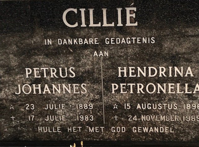 CILLIE Petrus Johannes 1889-1983 &amp; Hendrina Petronella 189?-1989