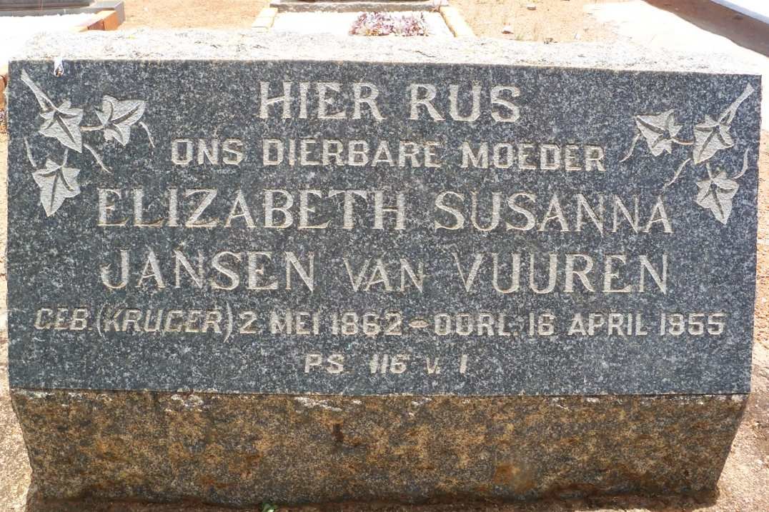 VUUREN Elizabeth Susanna, Jansen van  nee KRUGER 1862-1955