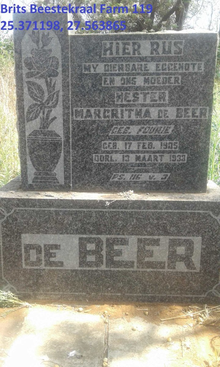 BEER Hester Margritha, de nee FOURIE 1905-1933