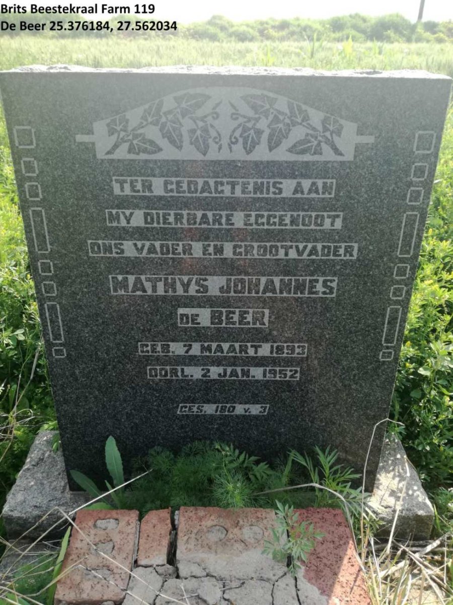 BEER Mathys Johannes, de 1893-1952