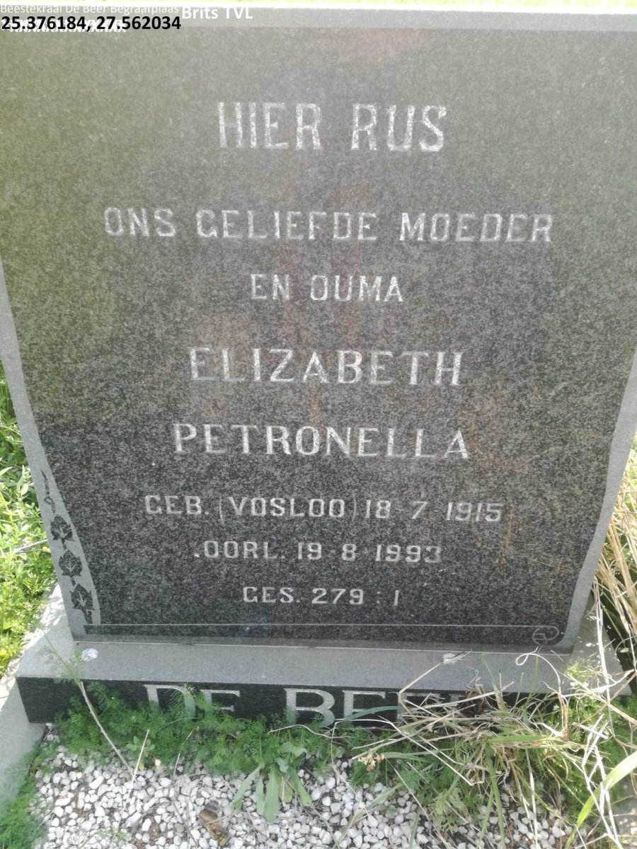 BEER Elizabeth Petronella, de nee VOSLOO 1915-1993