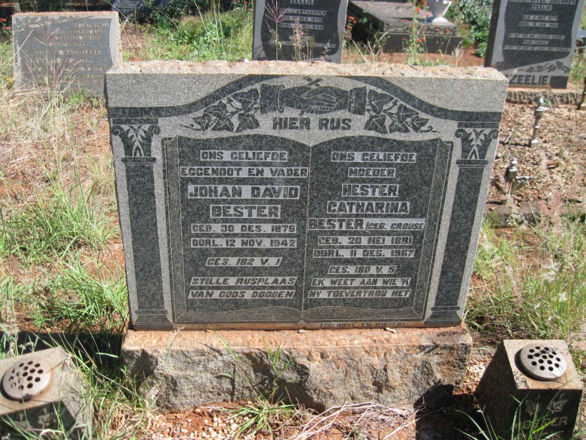BESTER Johan David 1876-1942 &amp; Hester Catharina CROUSE 1881-1967