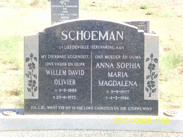 SCHOEMAN Willem David Olivier 1888-1975 &amp; Anna Sophia Maria Magdalena 1907-1986