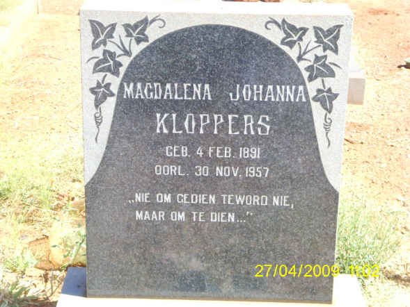 KLOPPERS Magdalena Johanna 1891-1957