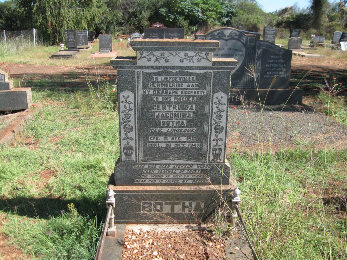 BOTHA Gertruida Jacomina nee LINDEQUE 1918-1947