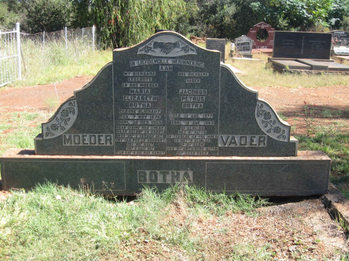 BOTHA Jacobus Petrus 1877-1963 &amp; Maria Elizabeth BLIGNAUT 1876-1955