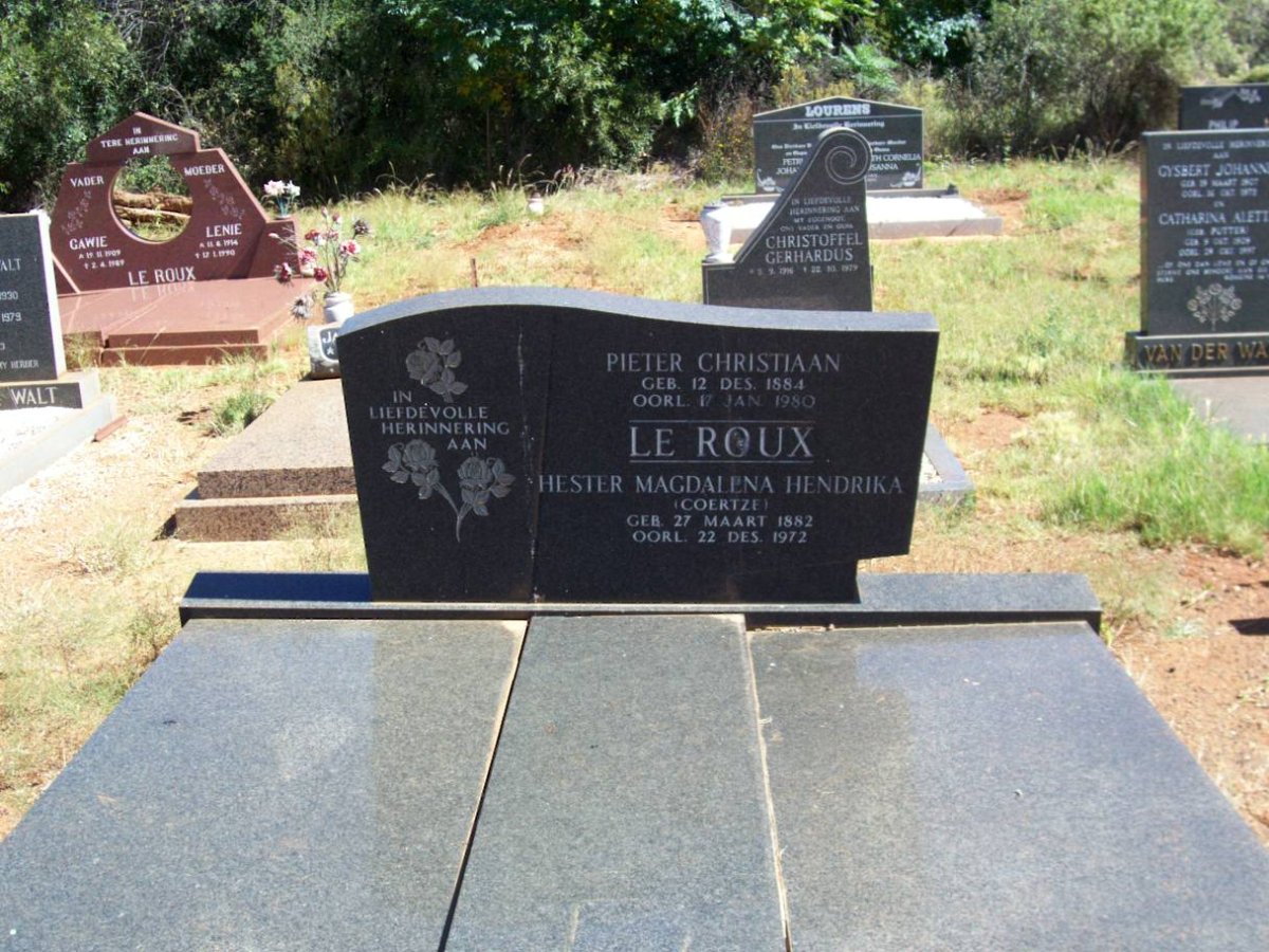 ROUX Pieter Christiaan, le 1884-1980 &amp; Hester Magdalena Hendrika COERTZE 1882-1972