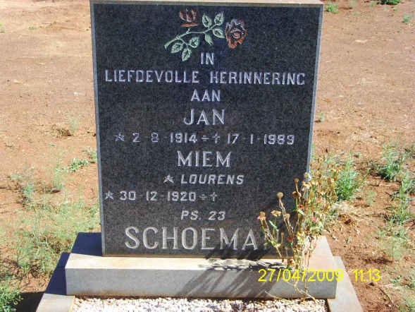 SCHOEMAN Jan 1914-1989 &amp; Miem 1920-