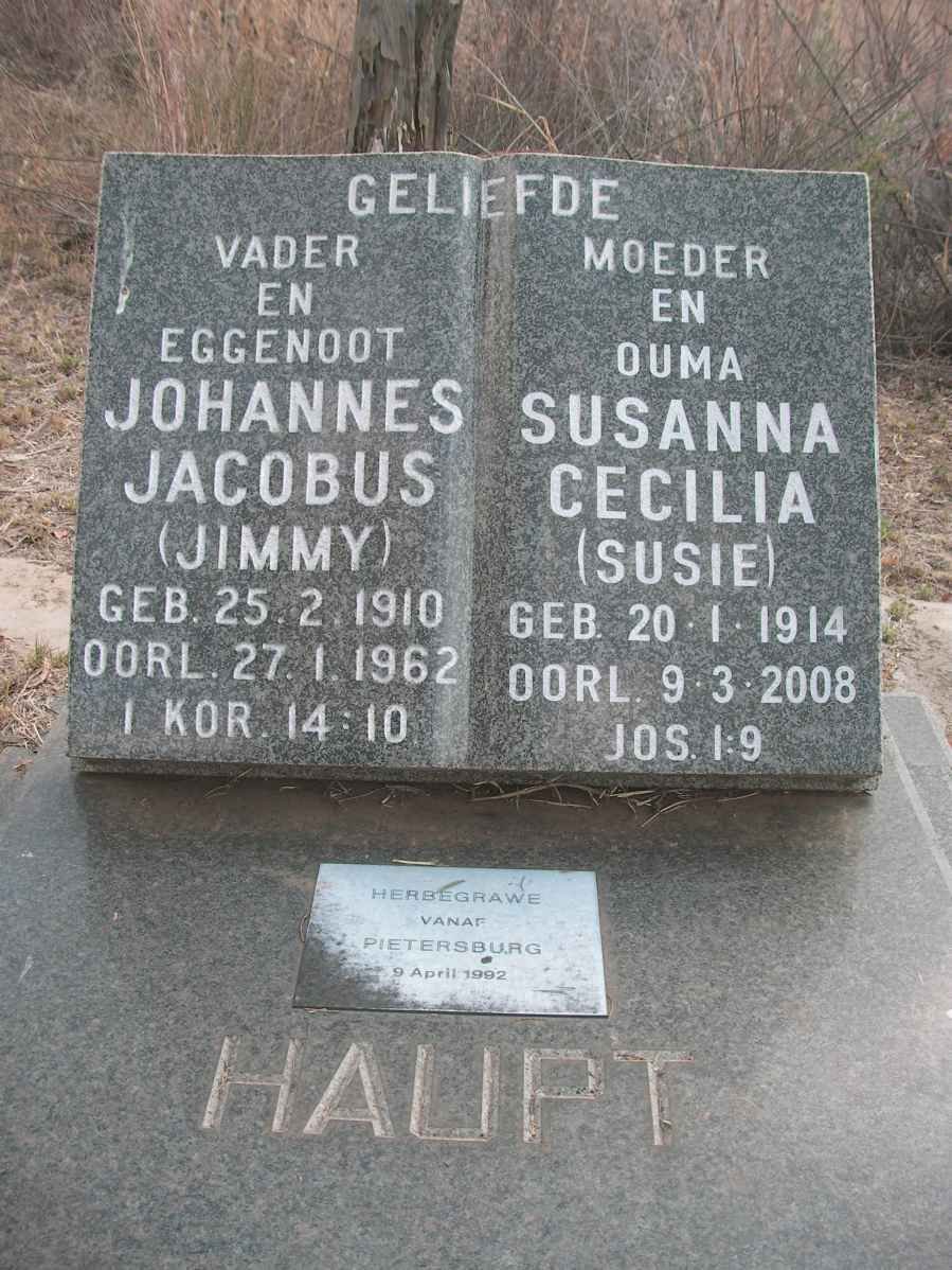 HAUPT Johannes Jacobus 1910-1962 &amp; Susanna Cecilia 1914-2008