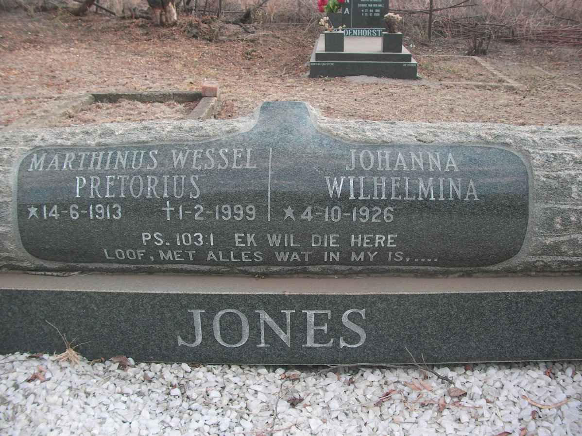 JONES Marthinus Wessel Pretorius 1913-1999 &amp; Johanna Wilhelmina 1926-