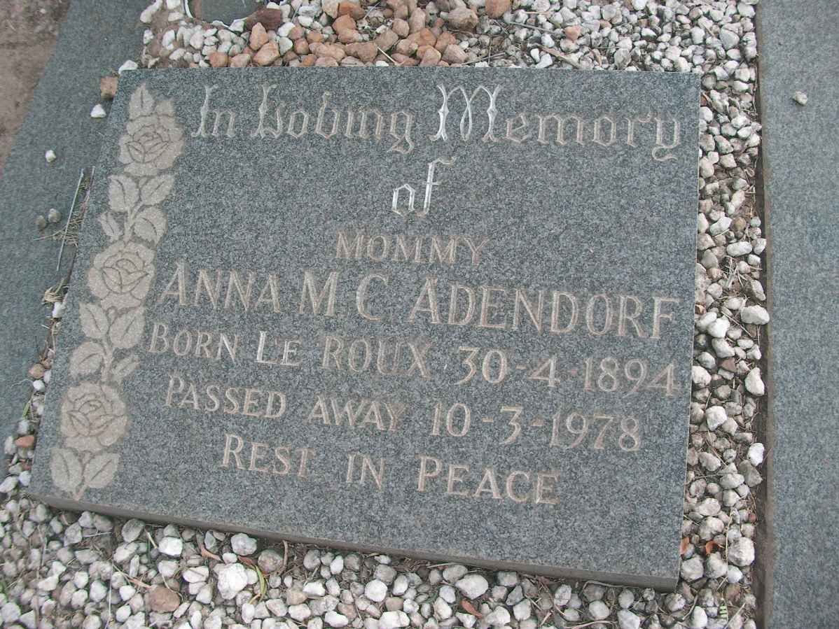 ADENDORFF Anna M.C. nee LE ROUX 1894-1978