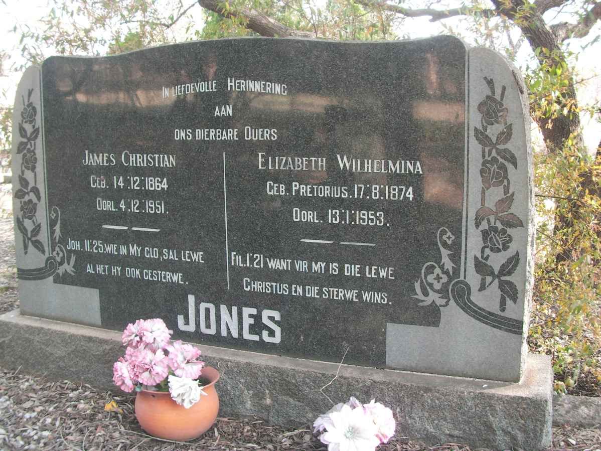 JONES James Christian 1864-1951 &amp; Elizabeth Wilhelmina PRETORIUS 1874-1953