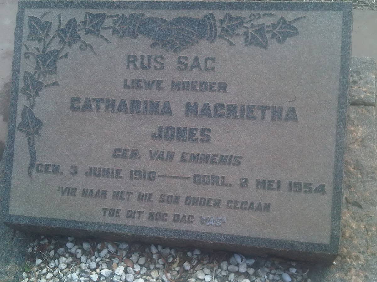 JONES Catharina Magrietha nee VAN EMMENIS 1910-1954