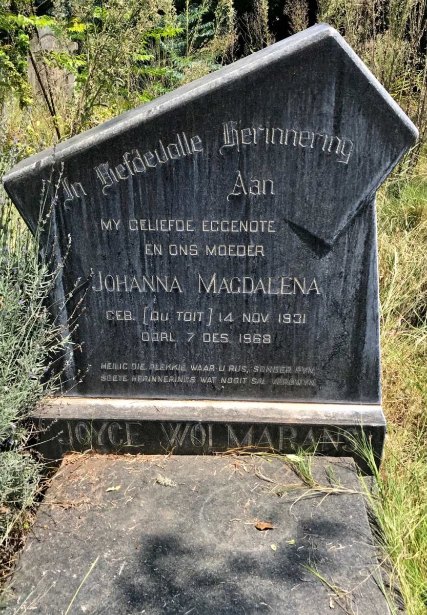 WOLMARANS Johanna Magdalena nee DU TOIT 1931-1968