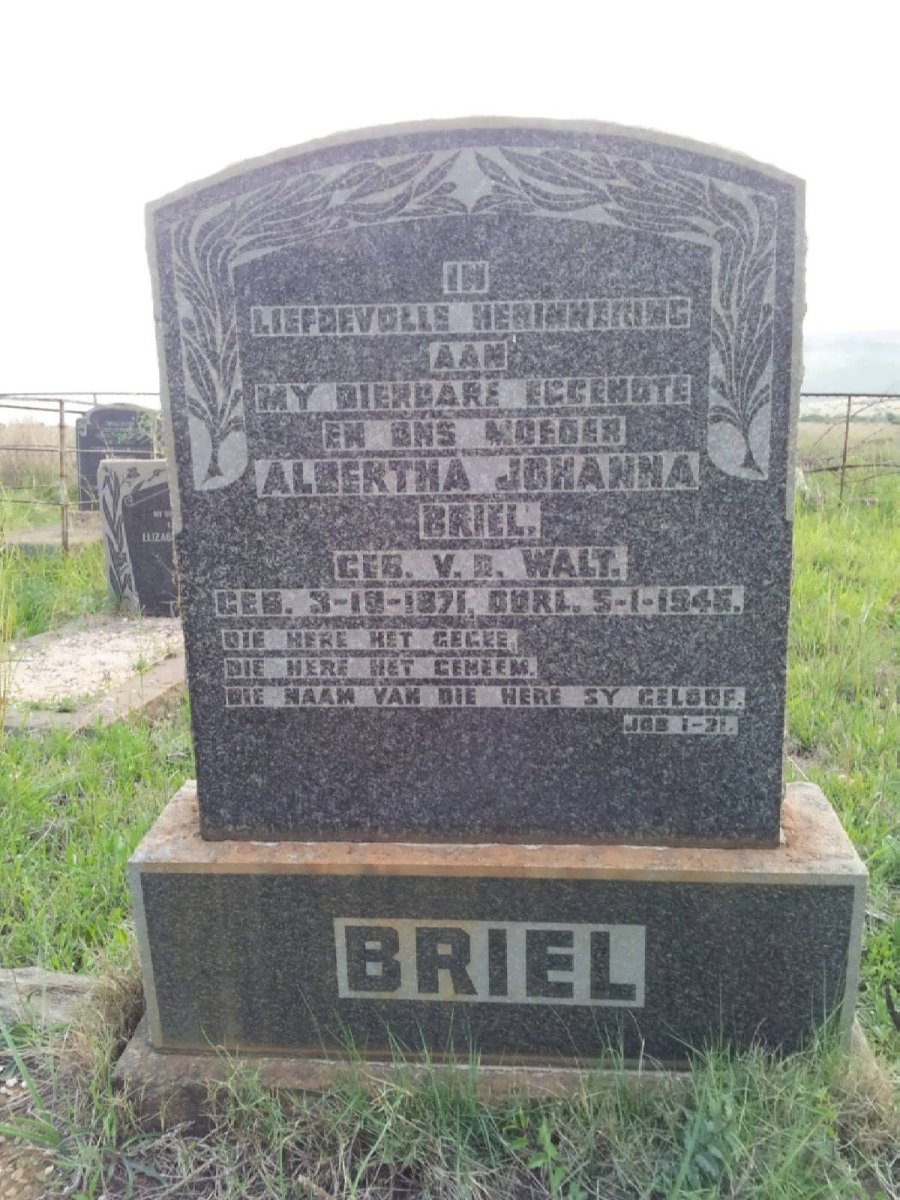 BRIEL Albertha Johanna nee V.D. WALT 1871-1945