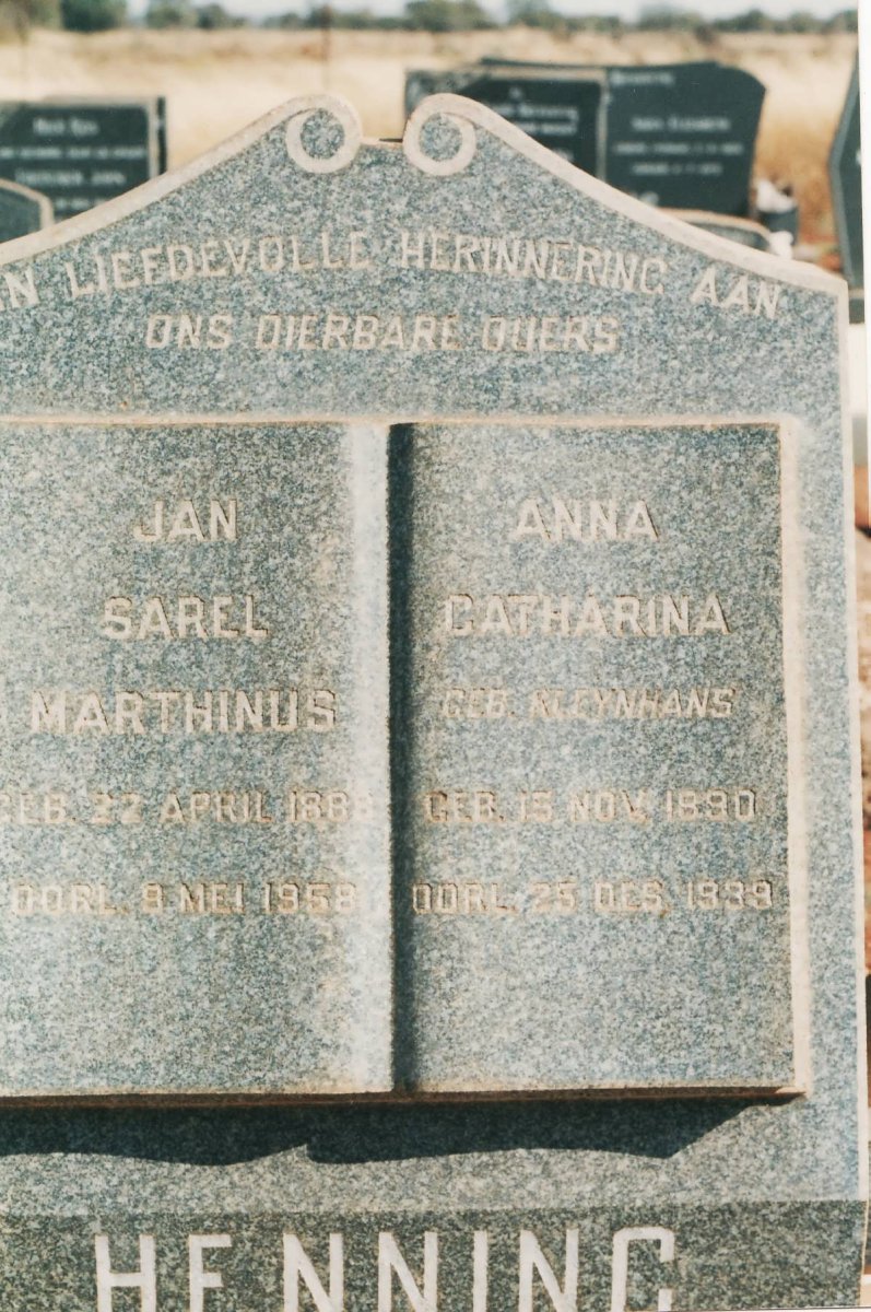 HENNING Jan Sarel Marthinus 1888-1958 &amp; Anna Catharina KLEYNHANS 1890-1938 
