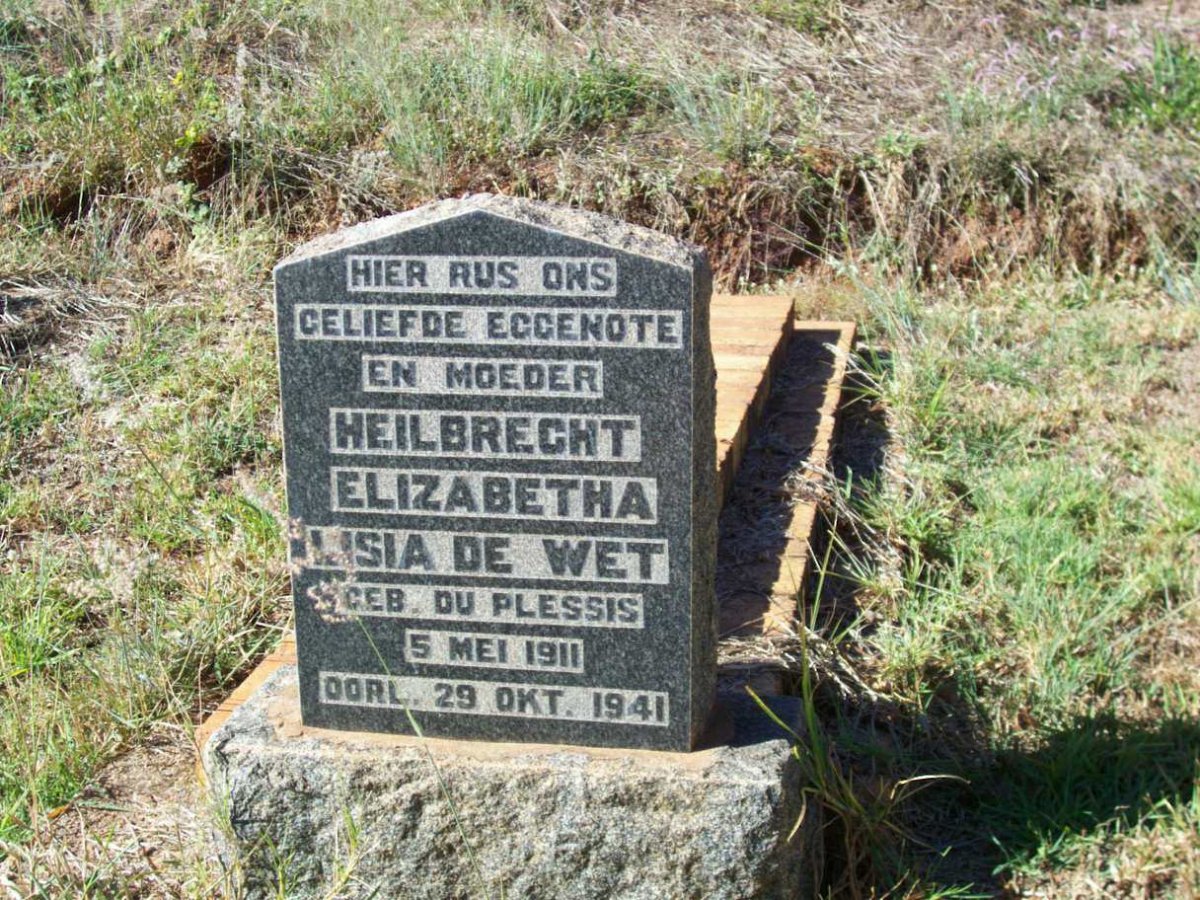 WET Heilbrecht Elizabetha Lisia, de nee DU PLESSIS 1911-1941