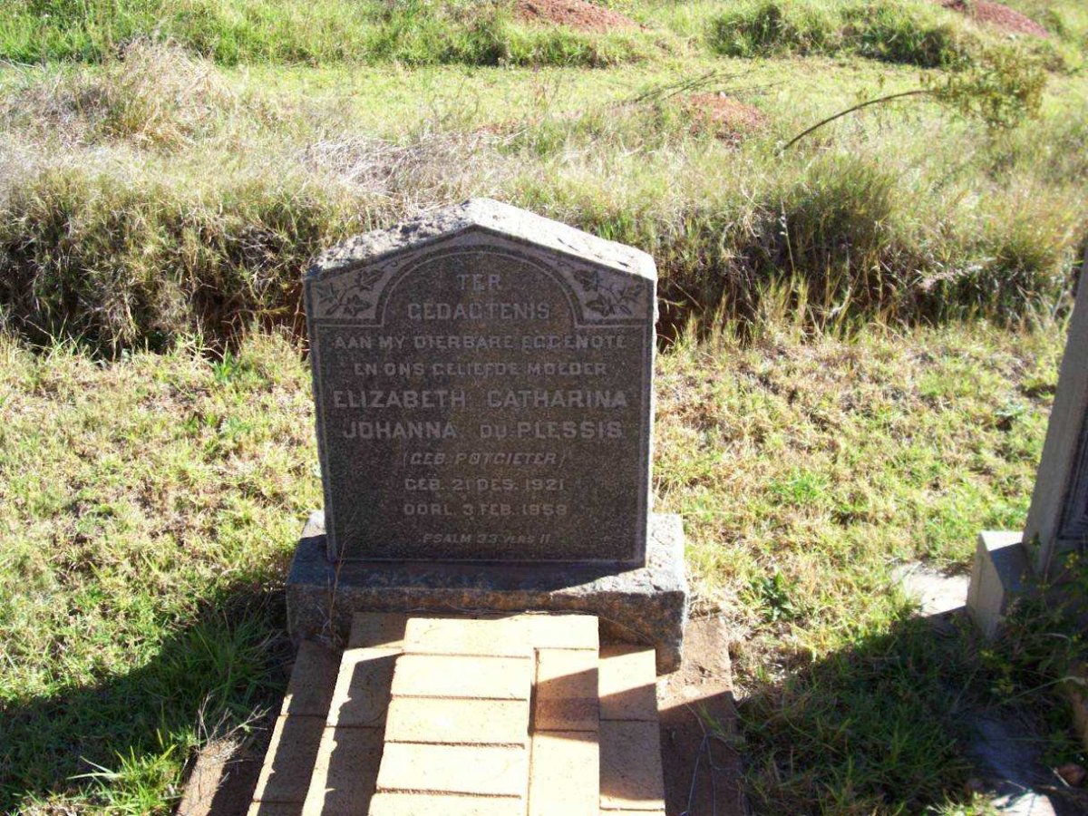 PLESSIS Elizabeth Catharina Johanna, du nee POTGIETER 1921-1958