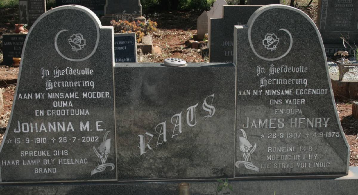 RAATS James Henry 1907-1975 &amp; Johanna M.E. 1910-2002