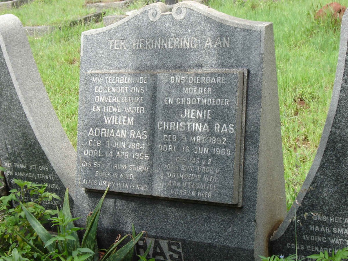 RAS Willem Adriaan 1884-1955 &amp; Jienie Christina 1892-1960