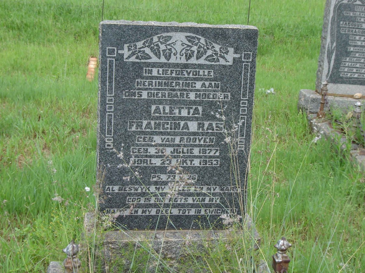 RAS Aletta Francina nee VAN ROOYEN 1877-1953