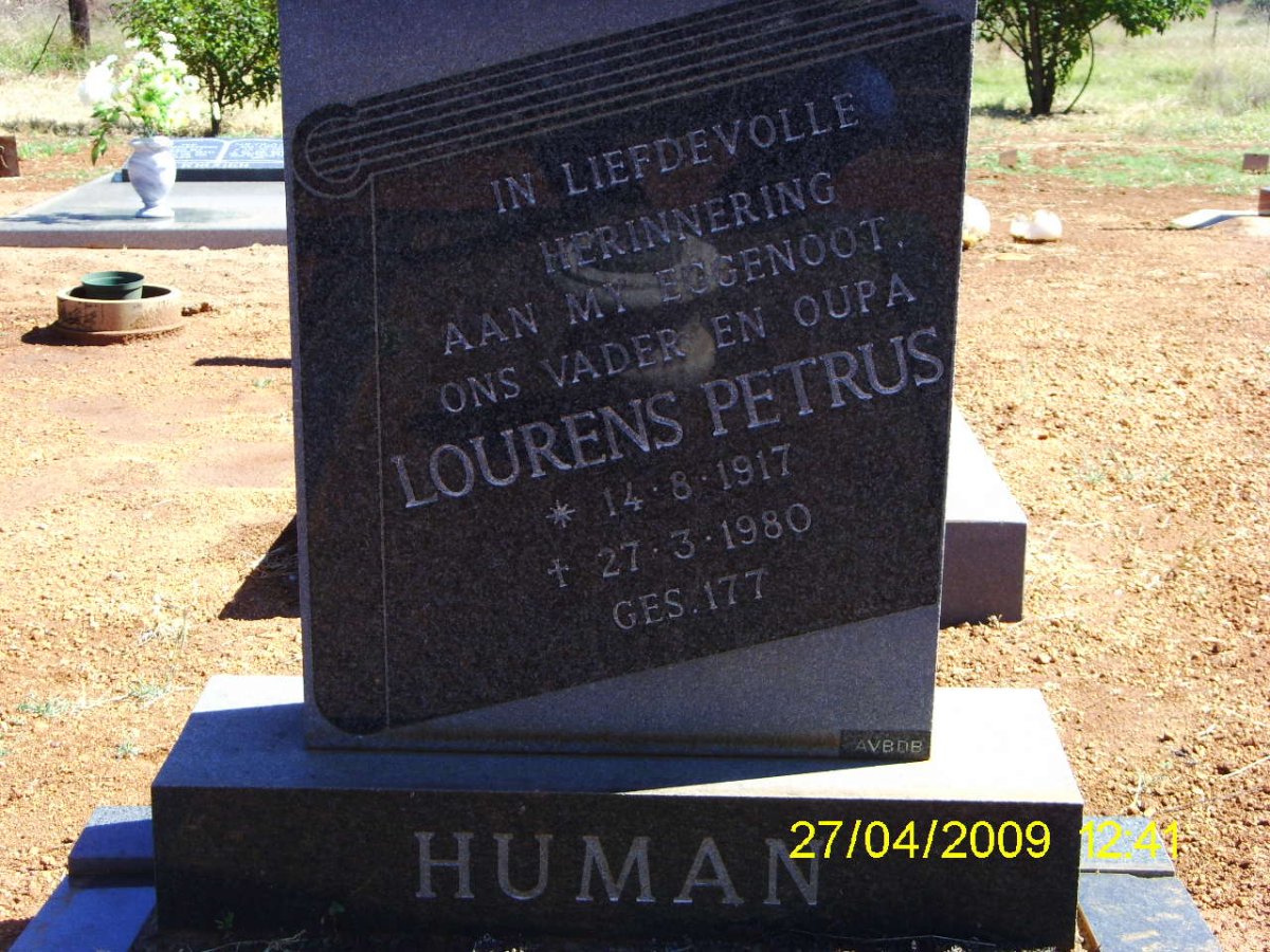 HUMAN Lourens Petrus 1917-1980